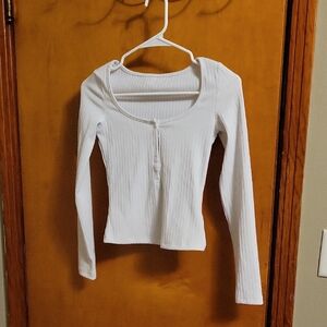Elegant White Ribbed Button-Up Blouse